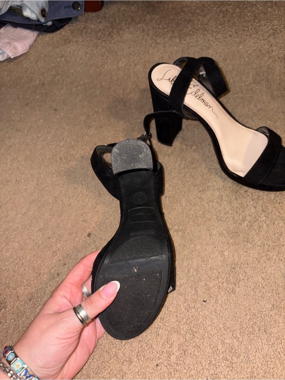 libby. edelman Black Suede Block Heel Ankle-Strap Sandals - Picture 4 of 4